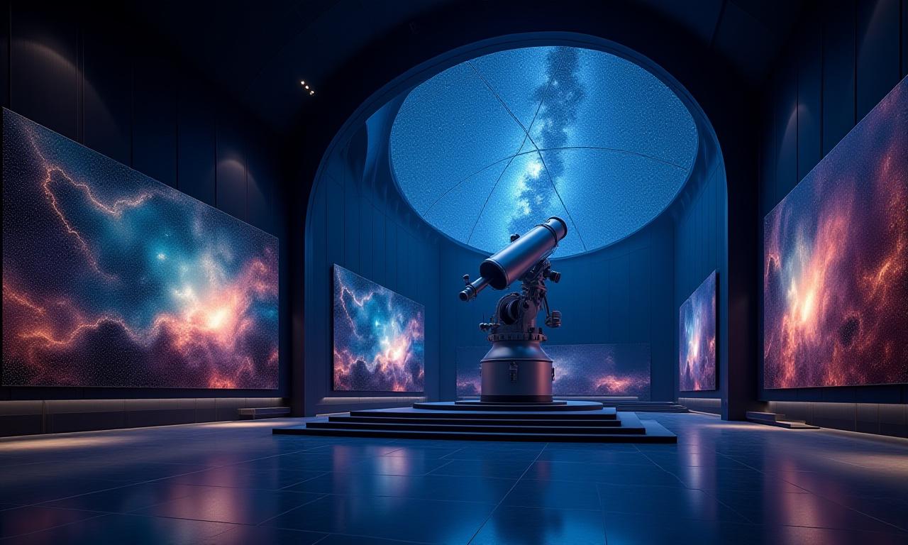 Stellar observatory overlooking a modern art gallery